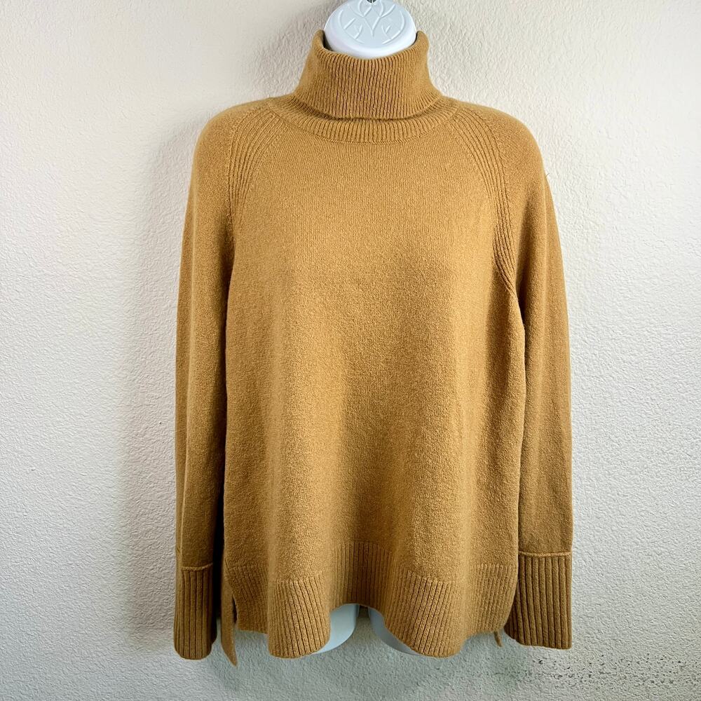 J. Crew Camel Side Slit Super Soft Turtleneck Sweater Women's M Cozy Essential